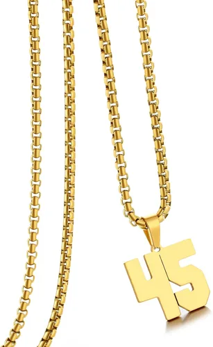 Vista 17 de Collar de Número Dorado para Hombre, Cadena de Acero Inoxidable con Colgante de Número para Atletas, Joyería Deportiva Personalizada para Niños