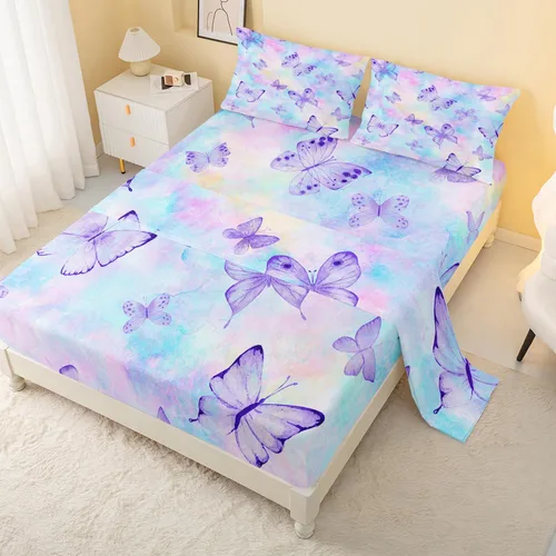 Vista 9 de CVHouse Juego de sábanas de mariposa arcoíris tamaño Queen para niñas, niños, adolescentes – Juego de ropa de cama ajustable de 4 piezas B1