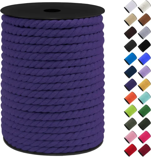 Vista 30 de Cordón de macramé de algodón, 0.315 in x 131 pies, hilo grueso para manualidades, cuerda trenzada de 3 hebras para colgar en la pared, ganchos