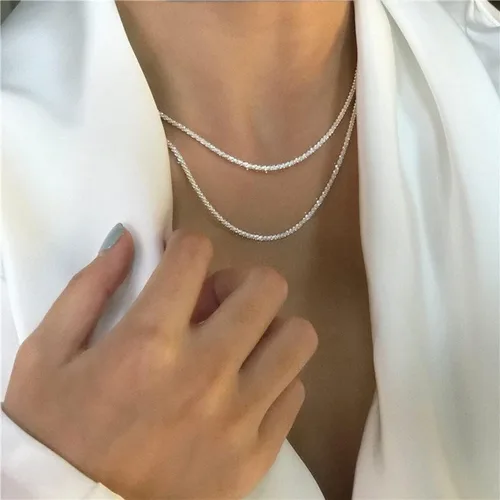 Vista 4 de MIDEEO Collar en capas de oro para mujer, chapado en oro de 14 quilates, cadena en capas, cuerda trenzada brillante, cadena de serpiente simple