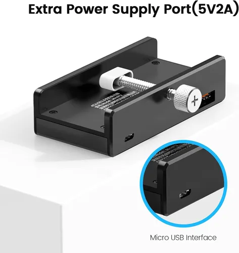 Vista 3 de ORICO Hub USB 3.0, Abrazadera de Hub USB, Divisor USB de Aluminio de 4 Puertos con Puerto de Fuente de Alimentación Adicional y Cable de Datos USB
