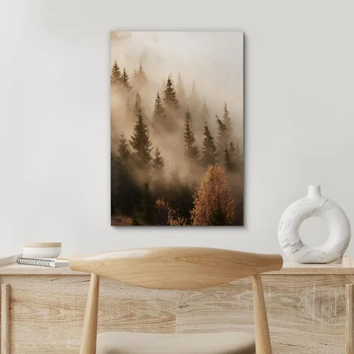 Vista 4 de SIGNFORD Lienzo impreso para pared, bosque brumoso, amanecer, bosques encantados y luz matutina, fotografía, realismo, decorativo, escénico