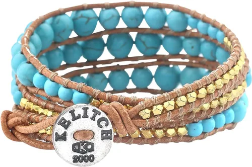 Vista 2 de KELITCH Skull 3 Wrap Leather Bracelet Punk Beaded Bracelets Stackable Gothic Bangle Bracelets