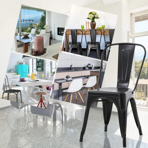Vista 8 de Sillas de metal para interiores y exteriores, sillas laterales apilables para restaurante, bistró, cafetería, Tolix con respaldo, juego de 2, sillas