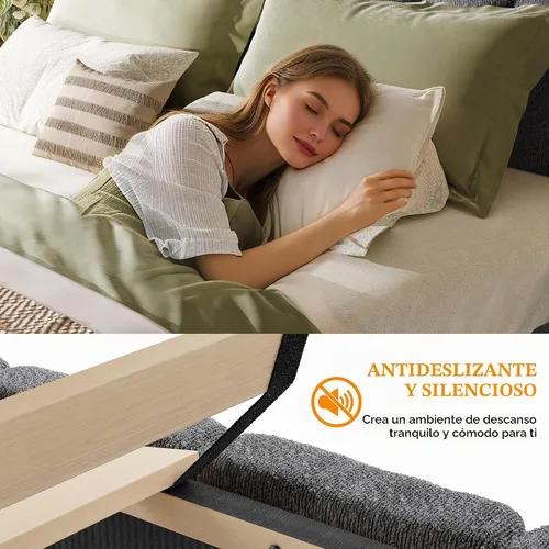Vista 7 de Estructura de cama Boucle de tamaño matrimonial con cabecero ajustable tapizado gris