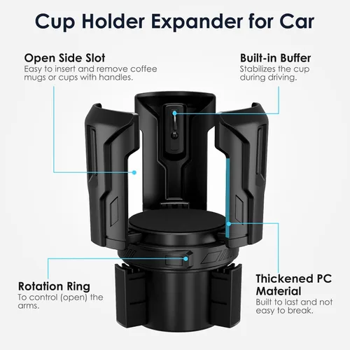 Vista 9 de Expansor de portavasos de coche: abierto con un botón, universal, soporte ajustable (diámetro de 2.6 a 4.8 pulgadas), expansor de portavasos