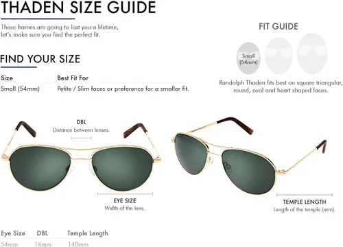 Vista 2 de Randolph USA Gafas de sol Thaden Petite Aviator para mujer 100 UV