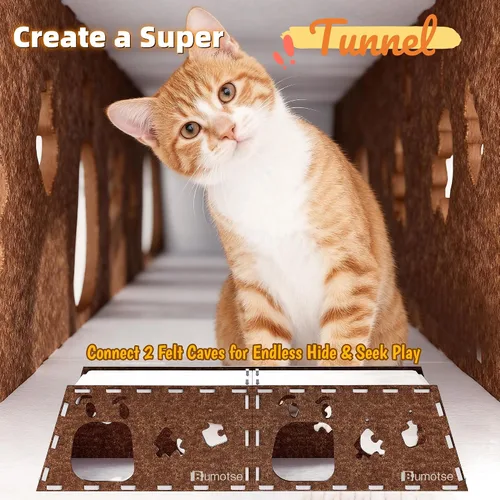 Vista 2 de Cueva de fieltro para gatos de interior, túnel modular escondite para gatos grandes de hasta 22 libras, acogedor condominio de fieltro lavable
