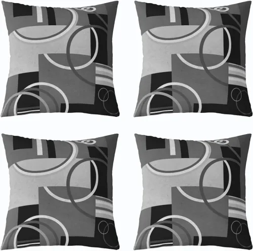 Vista 16 de Juego de 4 fundas de almohada geométricas modernas de turquesa con rayas en gris, negro y azul, cojines decorativos con espirales circulares retro