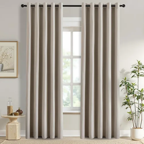 Vista 59 de DONREN Cortinas opacas completas para dormitorio, aislamiento térmico y reducción de ruido, cortinas de lino con ojales para sala de estar y Negro