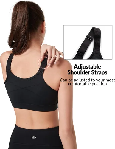 Vista 2 de Yvette Sujetadores deportivos ajustables para mujer de alto impacto, brasier deportivo con cremallera frontal, talla grande para correr y entrenar