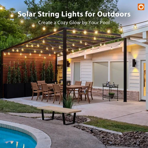 Vista 9 de addlon Cadena de luces solares para exteriores de 25 pies con alimentación solar, resistente al agua con control remoto, cadena de luces solares