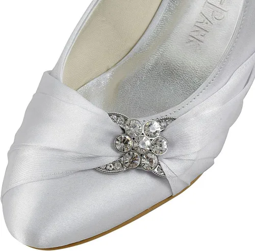Vista 5 de ElegantPark - Zapatos de novia, puntera cerrada, talón cómodo, diamantes de imitación, satén