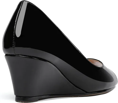 Vista 5 de WAYDERNS Zapatos de tacón bajo con cuña de charol y puntera abierta para mujer de 2 pulgadas