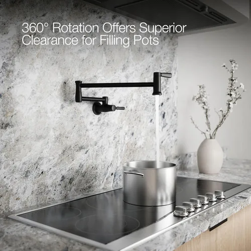 Vista 6 de KOHLER 35744-BL - Grifos de cocina de llenado de ollas de montaje en pared estilo tradicional, color negro mate