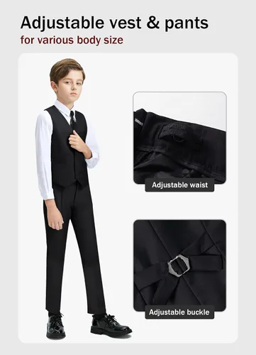 Vista 3 de YuanLu Vestido de traje para niños, traje de portador de anillos, vestidos de regreso a casa, chaleco y pantalones para niños, trajes de esmoquin