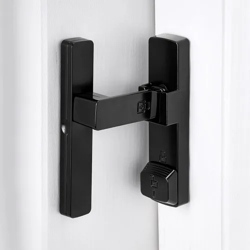 Vista 15 de INIRET Cerradura de puerta de granero negra de 180 grados, cerradura de puerta abatible, cerradura de puerta de aleación de zinc, protege