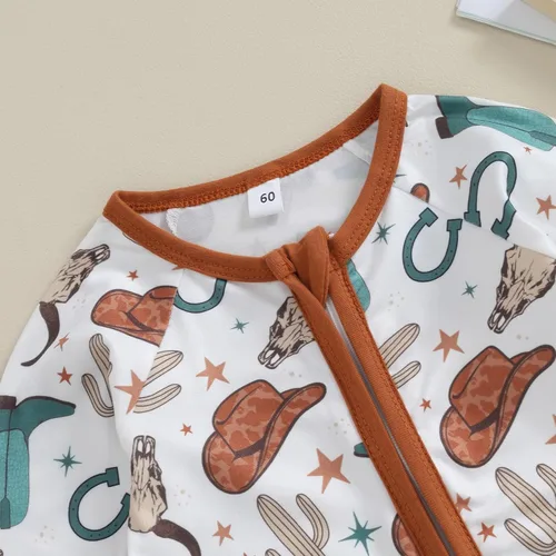 Vista 6 de Ropa occidental para bebé, ropa de manga larga, vaquero, con cremallera, overoles para otoño