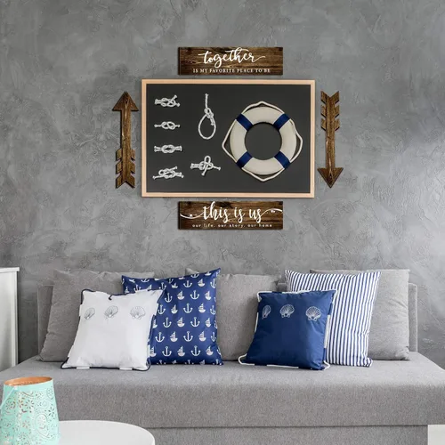 Vista 4 de Jetec 4 piezas de flecha de madera para decoración de pared con texto en inglés "This Is Us Our Life" (This Is Us Our Life) para decoración de pared