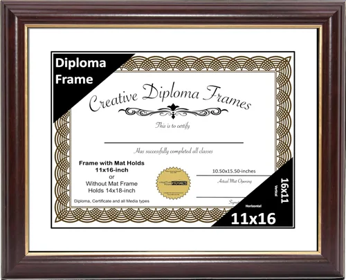 Vista 30 de Creative Picture Frames Marco para Diploma de Caoba con Borde Dorado de 12x16 pulgadas con Vidrio y Paspartú Negro y Colgadores de Pared Instalados