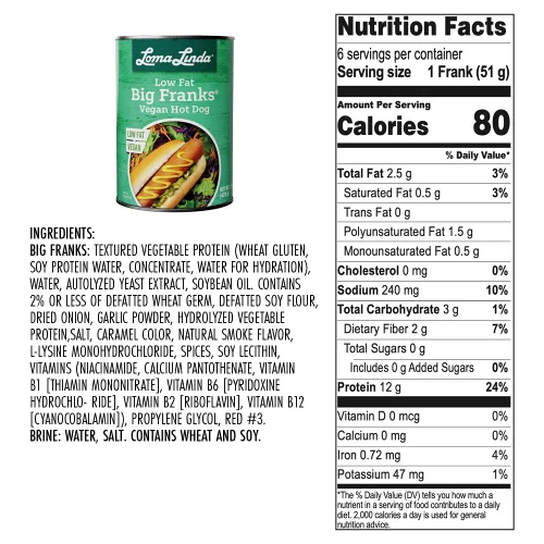Vista 2 de Loma Linda - Carnes a base de plantas (Big Franks®, bajas en grasa (15 oz.), paquete de 3