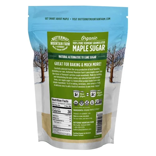 Vista 3 de Butternut Mountain Farm 100% azúcar de arce orgánico puro VT, bolsa de 1 libra, bolsa resellable