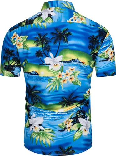 Vista 3 de TUNEVUSE Camisa hawaiana de manga corta para hombre, trajes con estampado de flores, conjuntos tropicales de 2 piezas, camisas y pantalones cortos