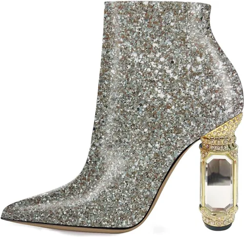 Vista 9 de FSJ Botas de tacón alto con punta puntiaguda para mujer, con tacón alto, con cremallera lateral brillante, estilo casual, para uso diario, zapatos