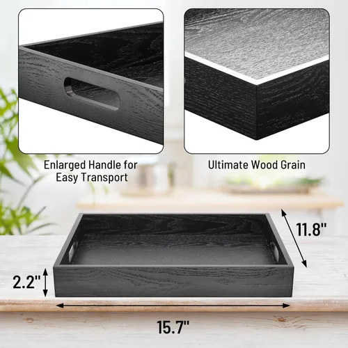 Vista 2 de ATZYmolin - Bandeja de madera para servir con asas, bandeja decorativa rectangular otomana para el hogar, bandeja de tocador para desayunos, cenas