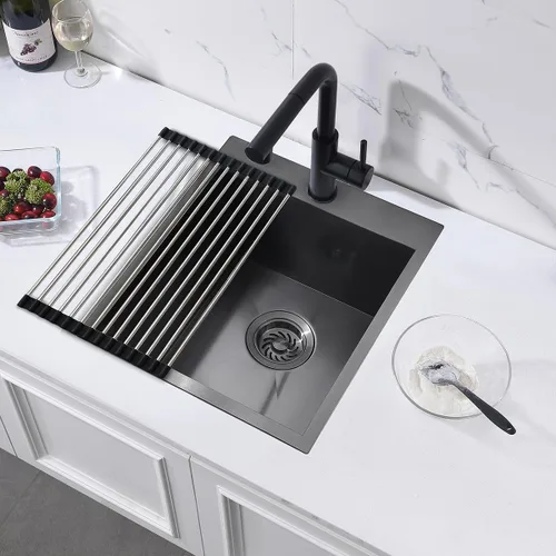 Vista 9 de Fregadero de barra negra de 15 pulgadas, 15 x 18 x 10 pulgadas, calibre 16, T304, de acero inoxidable negro, pequeño, fregadero de cocina, montaje