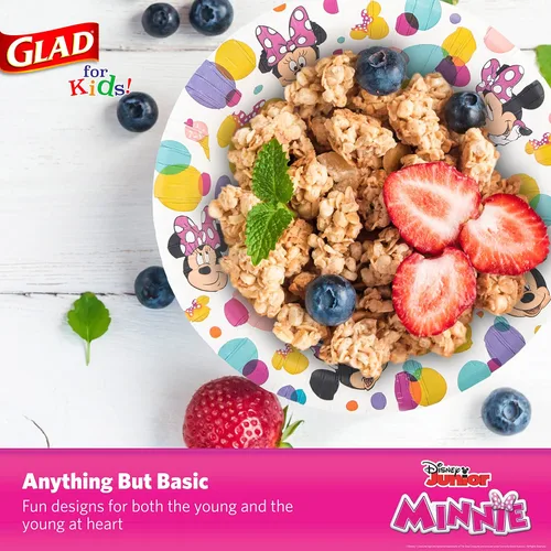 Vista 4 de Glad para Niños Cuencos Desechables de Papel de Disney Mickey y sus Amigos, Minnie Dots - Resistentes, A Prueba de Remojo, Aptos para Microondas
