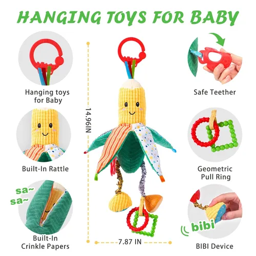 Vista 3 de Jollybaby Sonajeros de bebé, juguetes colgantes para asiento de automóvil, cuna, cochecito, gimnasio, juguetes sensoriales Montessori de felpa