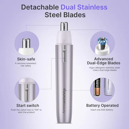 Vista 2 de TOUCHBeauty - Cortadora eléctrica de pelo de nariz para hombres y mujeres, recortadora de hoja giratoria sin dolor, cabeza impermeable desmontable