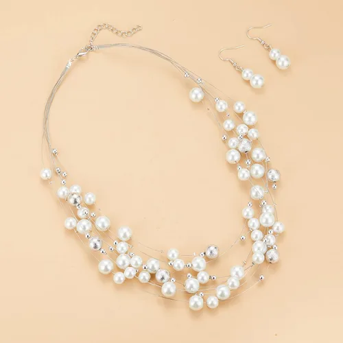 Vista 2 de Collar de perlas en capas de múltiples hebras, gargantilla de perlas para mujer, joyería de cuentas para bodas y fiestas