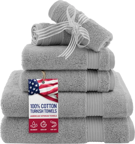 Vista 84 de Juego de toallas American Veteran Towel, de lujo, 6 piezas de algodón 100 % turco para máxima suavidad y absorción, para hotel y spa
