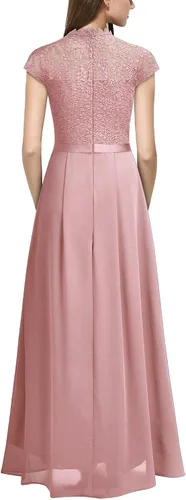 Vista 2 de Miusol Vestido largo formal de dama de honor con cuello redondo y encaje floral para mujer