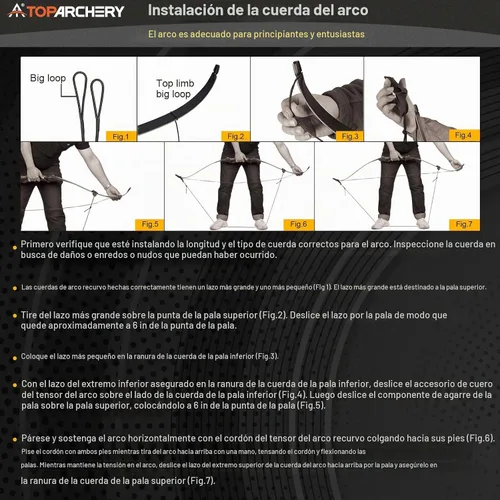 Vista 6 de TOPARCHERY Archery 60" Takedown Hunting Recurve Bow for Adults Practice Competition Longbow with Stringer Tool Right Hand Black