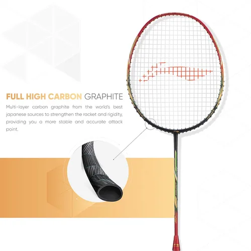 Vista 2 de Li-Ning Air Force 77 G2 - Raqueta de bádminton de fibra de carbono con cubierta completa Black