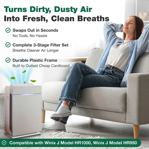 Vista 5 de 2 filtros purificadores de aire de repuesto compatibles con los modelos Winix J HR950 y HR1000, incluye 1 filtro purificador de aire y 1 filtro