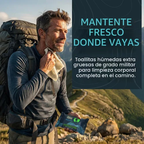 Vista 2 de Combat Wipes ACTIVE - Toallitas húmedas para exteriores, equipo de campamento extra grueso, biodegradable, limpieza corporal y de manos, paños