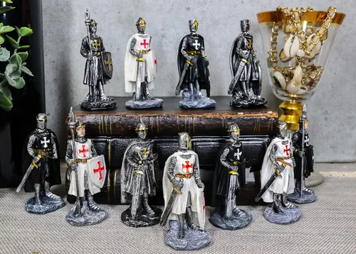 Vista 7 de Ebros Gift Juego de 12 figuras medievales de caballeros de la cruz, cruzados con espadas, alabardas y escudos, traje de armadura, esculturas