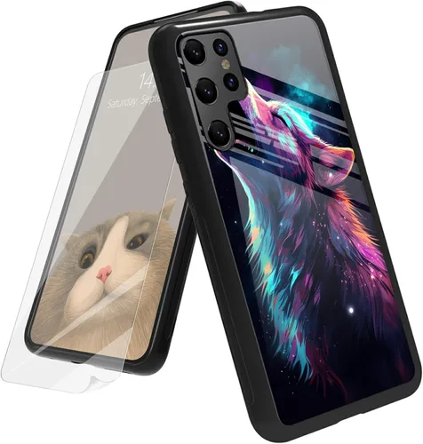 Vista 150 de Funda para Samsung Galaxy A12 5G con protector de pantalla, parte trasera de vidrio templado + TPU de silicona suave que absorbe los golpes