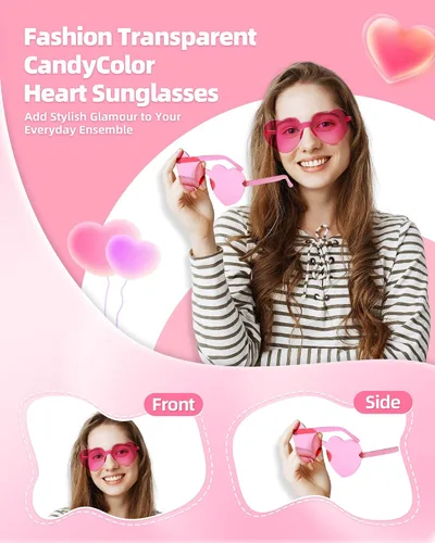 Vista 3 de WDYHILE Heart Shaped Sunglasses, Candy Color Rimless Sunglasses 6 Pairs for Women Bachelorette Party Trendy Eyewear