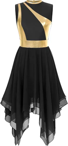 Vista 32 de Vestido de mujer de alabanza litúrgica con bloques de color, sin mangas, con dobladillo irregular, de estilo lírico para danza Borgoña
