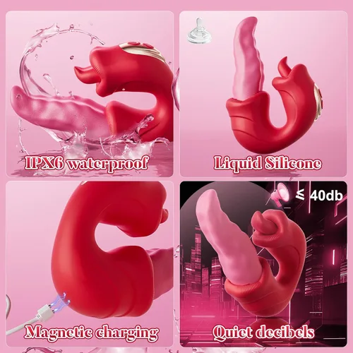 Vista 5 de Vibrador para Adultos, Juguetes Sexuales para Mujeres, Potente Vibrador de Lengua con Péndulo y Dildo de Empuje Controlado por APP con 10 Modos