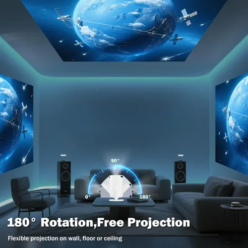 Vista 4 de Mini proyector compatible con 1080P, proyector de cine en casa de 200 Ansi, proyector portátil con WiFi y Bluetooth, corrección trapezoidal