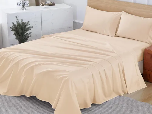 Vista 6 de Shunjie.Home - Juego de sábanas de 100 % algodón para cama individual de 600 hilos, tejido satinado, juego de 3 piezas, bolsillos profundos con Beige