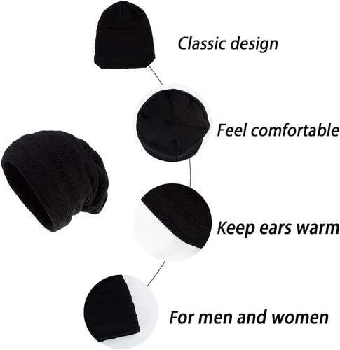 Vista 5 de LANGZHEN Gorro holgado para hombre, gorro de punto con forro cálido de invierno para chicos, gorro cálido suave y grueso