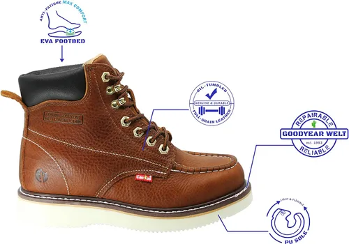 Vista 2 de Cactus Men's 71622M 6" Full Grain Leather Polyurethane (PU) Outsole Moc-Toe Work Boots