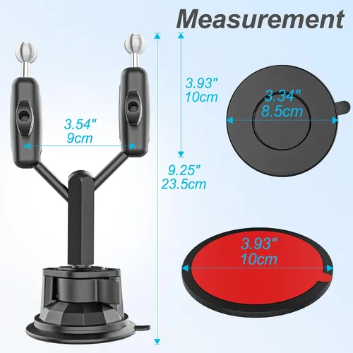 Vista 3 de Soporte para tableta de parabrisas de camión de doble cabezal, cabezal de bola de metal ajustable de rotación de 360°, funda de grosor de ajuste
